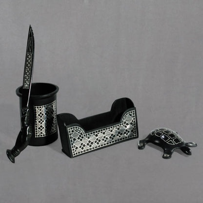 Bidriware Silver Inlay Office Set (4 Pieces)