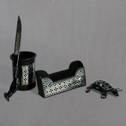 Bidriware Silver Inlay Office Set (4 Pieces)