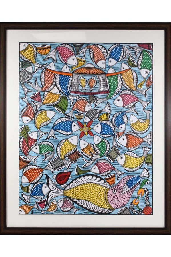 Bengal Pattachitra – Fish Ras Painting (24×30 Inches)