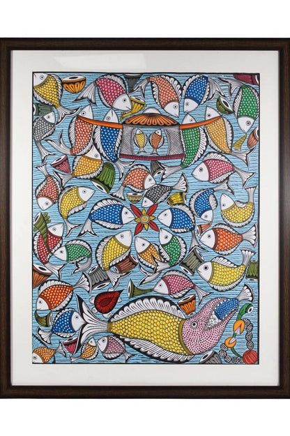Bengal Pattachitra – Fish Ras Painting (24×30 Inches)