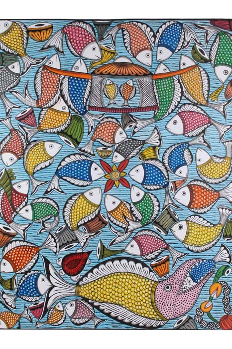 Bengal Pattachitra – Fish Ras Painting (24×30 Inches)