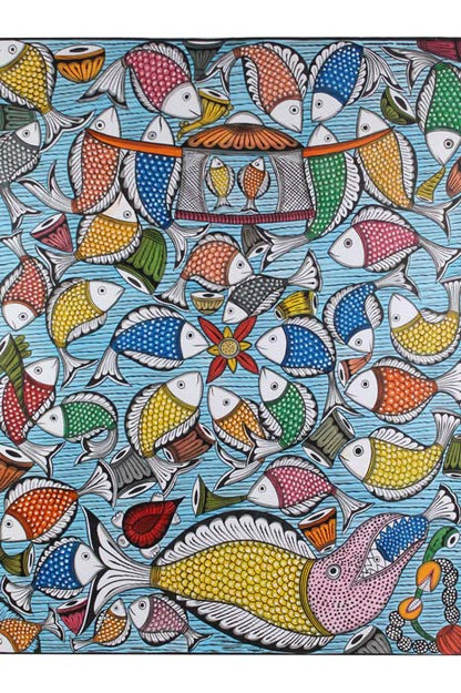 Bengal Pattachitra – Fish Ras Painting (24×30 Inches)