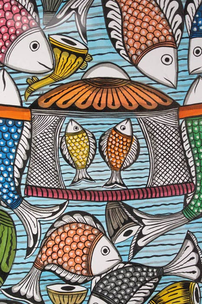 Bengal Pattachitra – Fish Ras Painting (24×30 Inches)
