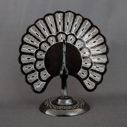 Bidriware Silver Inlay Majestic Peafowl Showpiece