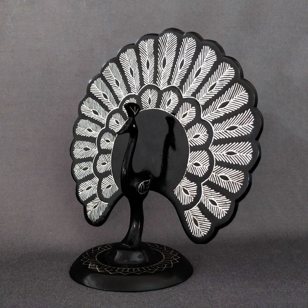 Bidriware Silver Inlay Majestic Peafowl Showpiece