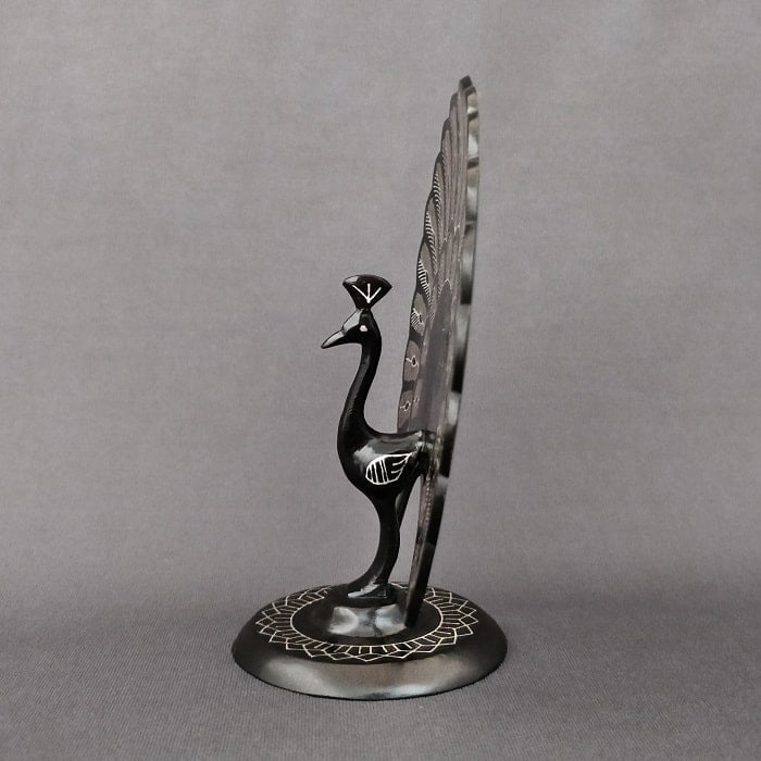 Bidriware Silver Inlay Majestic Peafowl Showpiece