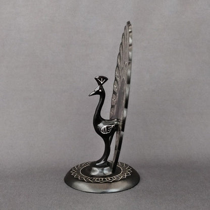 Bidriware Silver Inlay Majestic Peafowl Showpiece