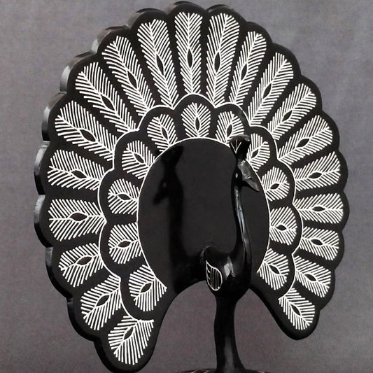 Bidriware Silver Inlay Majestic Peafowl Showpiece