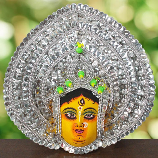 Purulia Chhau Mask – Silver Devi Leaf Design (1.3 Ft)