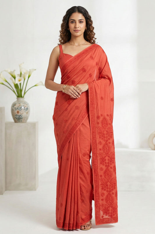 Lucknow Chikankari Hand Embroidered Saree