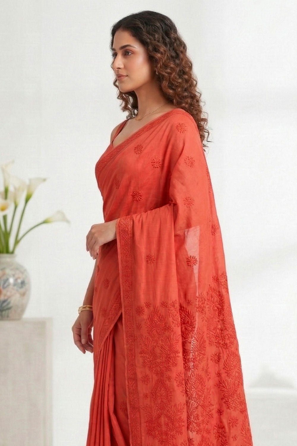 Lucknow Chikankari Hand Embroidered Saree
