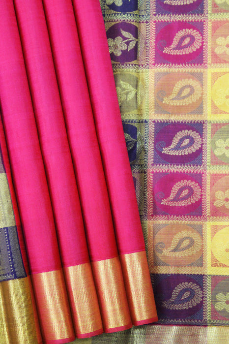 Kancheepuram Pure Silk Saree (Pink-Yellow – Patli Pallu)