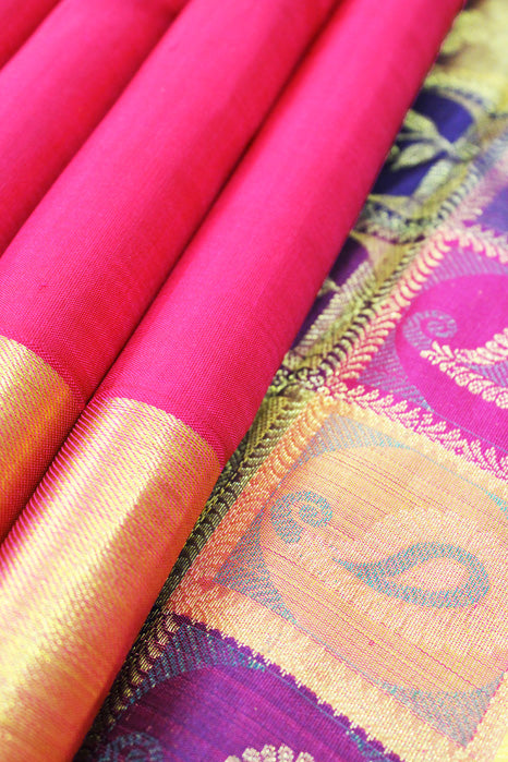 Kancheepuram Pure Silk Saree (Pink-Yellow – Patli Pallu)