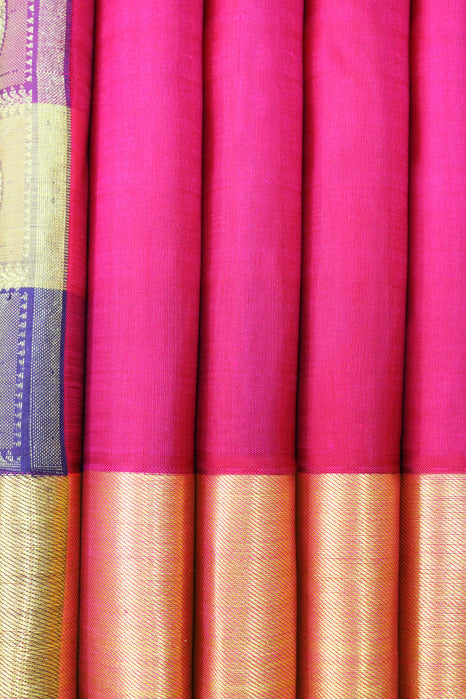 Kancheepuram Pure Silk Saree (Pink-Yellow – Patli Pallu)
