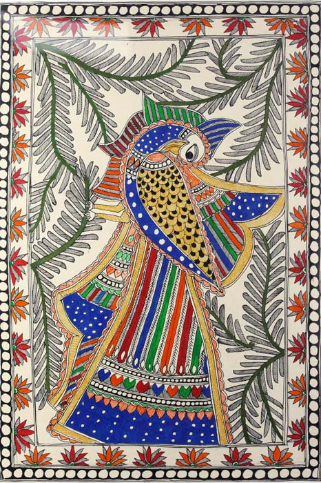 Madhubani Painting – Peacock (14×18 Inches)