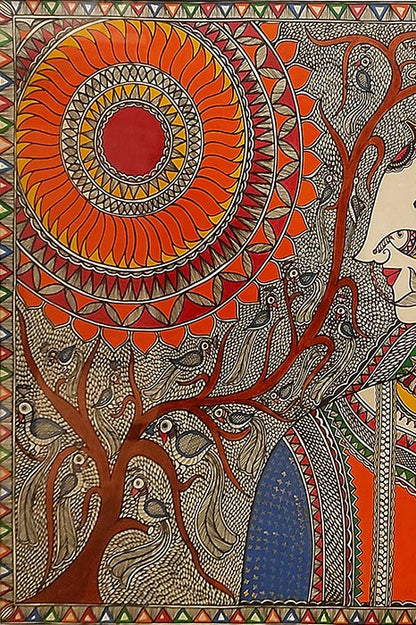 Madhubani Painting – Tree of Life (2.8×2.1 Feet)
