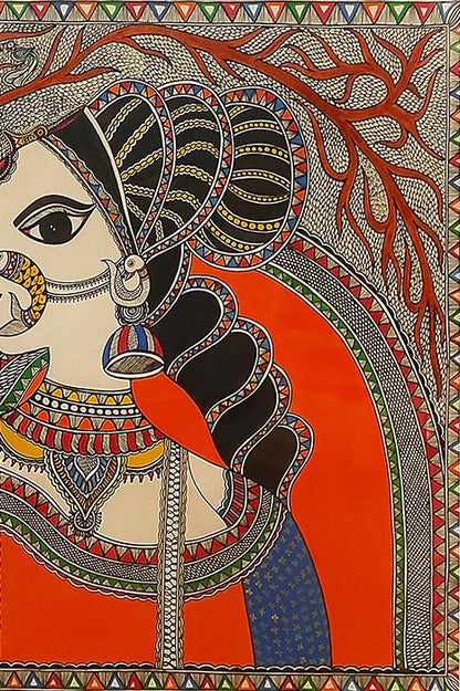 Madhubani Painting – Tree of Life (2.8×2.1 Feet)