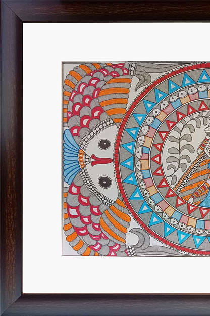 Madhubani Painting – Women with Fishes (18×14 Inches)