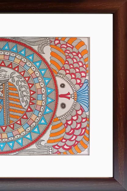 Madhubani Painting – Women with Fishes (18×14 Inches)