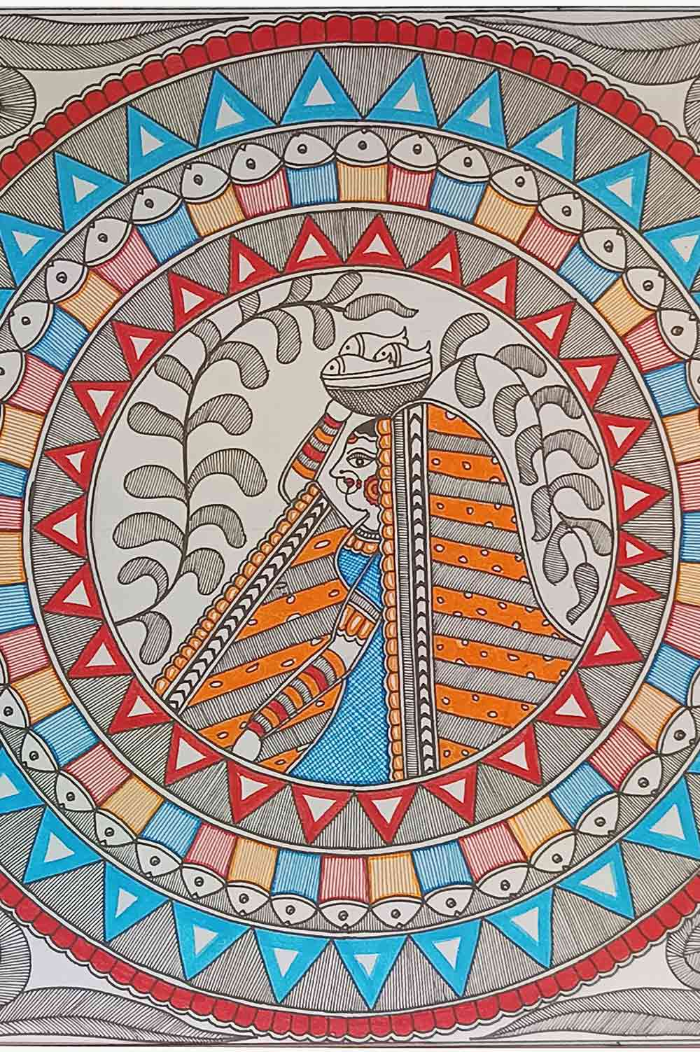 Madhubani Painting – Women with Fishes (18×14 Inches)