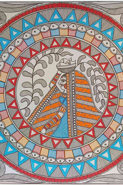 Madhubani Painting – Women with Fishes (18×14 Inches)