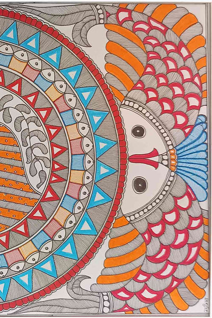 Madhubani Painting – Women with Fishes (18×14 Inches)