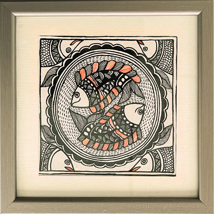 Madhubani Painting – Peacock Fish (7×7 Inches)