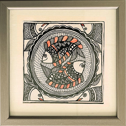 Madhubani Painting – Peacock Fish (7×7 Inches)