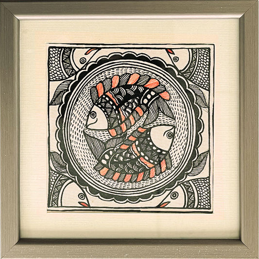 Madhubani Painting – Peacock Fish (7×7 Inches)