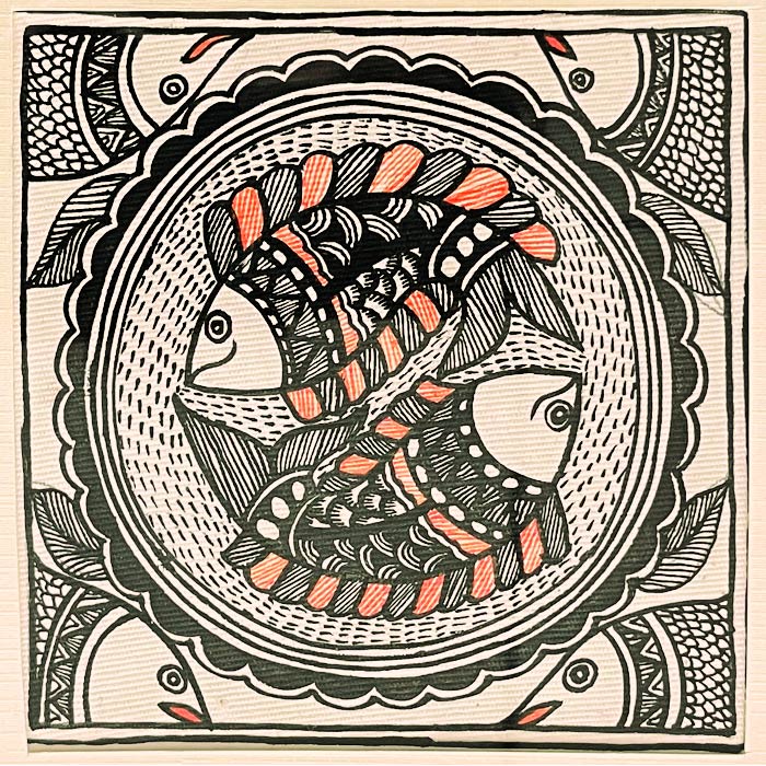 Madhubani Painting – Peacock Fish (7×7 Inches)
