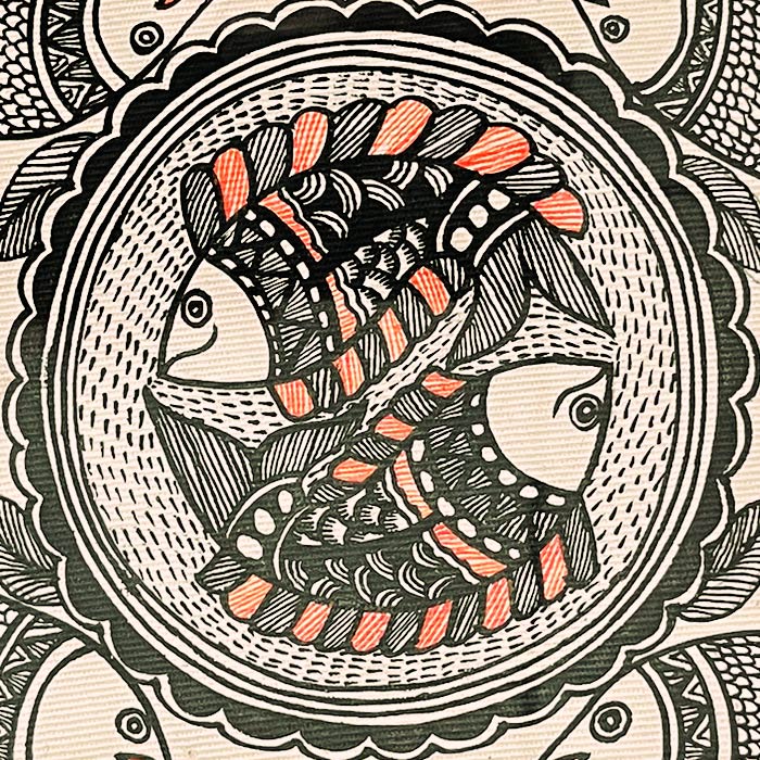 Madhubani Painting – Peacock Fish (7×7 Inches)