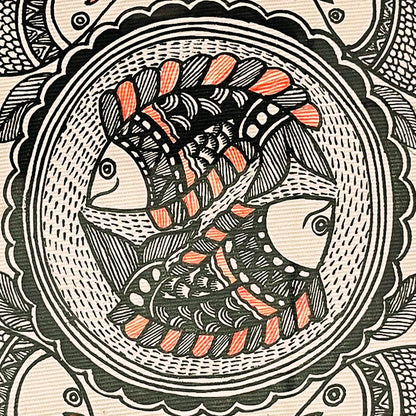 Madhubani Painting – Peacock Fish (7×7 Inches)