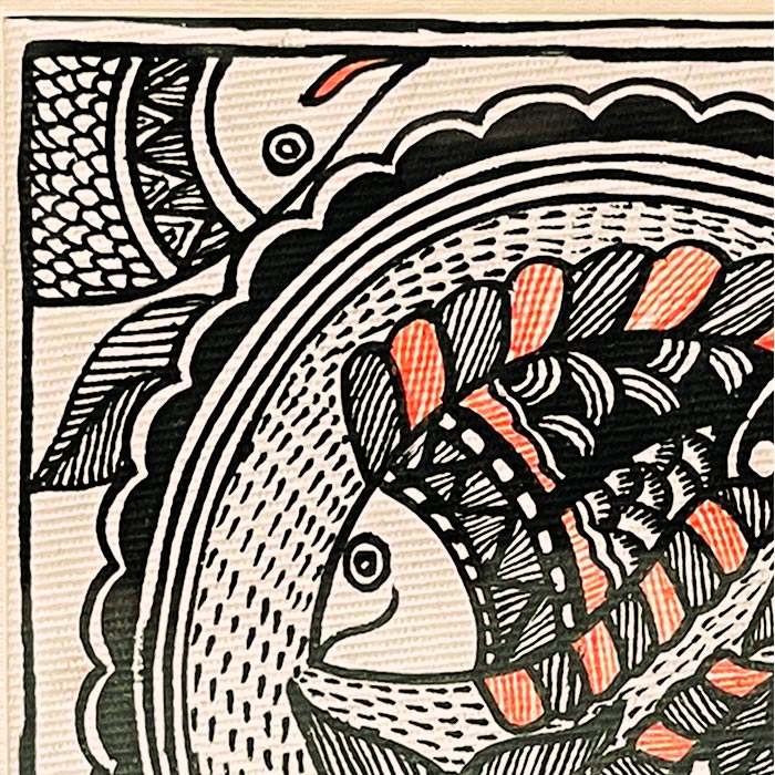 Madhubani Painting – Peacock Fish (7×7 Inches)