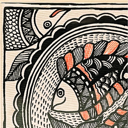 Madhubani Painting – Peacock Fish (7×7 Inches)