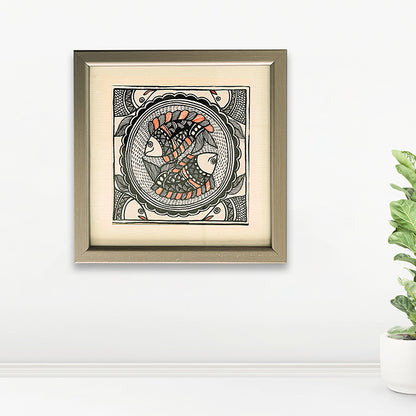 Madhubani Painting – Peacock Fish (7×7 Inches)