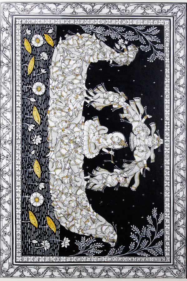 Odisha Pattachitra – Krishna Gopika Swan Boat (24×18 Inches)