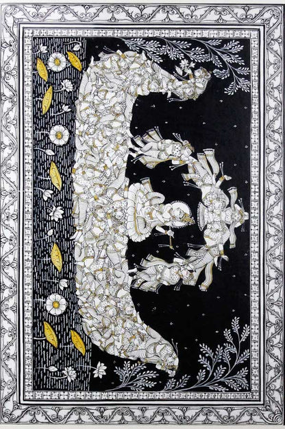 Odisha Pattachitra – Krishna Gopika Swan Boat (24×18 Inches)