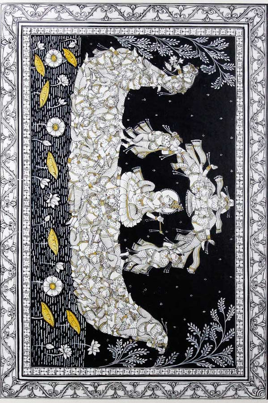 Odisha Pattachitra – Krishna Gopika Swan Boat (24×18 Inches)