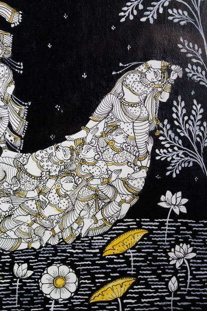Odisha Pattachitra – Krishna Gopika Swan Boat (24×18 Inches)