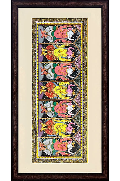 Odisha Pattachitra – Sapta Ganesha Nritya (44×16 Inches)