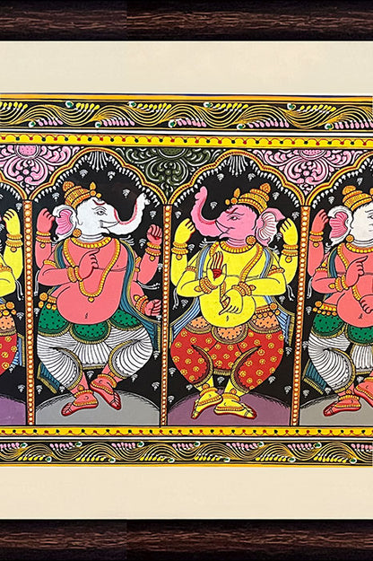 Odisha Pattachitra – Sapta Ganesha Nritya (44×16 Inches)