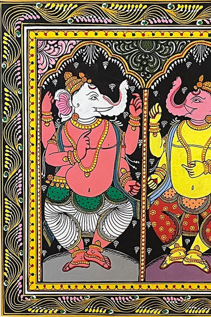 Odisha Pattachitra – Sapta Ganesha Nritya (44×16 Inches)