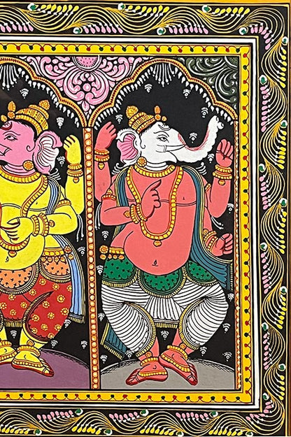 Odisha Pattachitra – Sapta Ganesha Nritya (44×16 Inches)