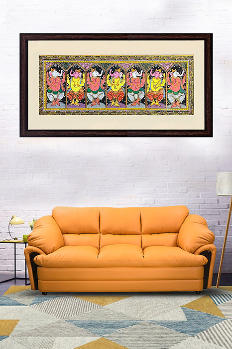 Odisha Pattachitra – Sapta Ganesha Nritya (44×16 Inches)